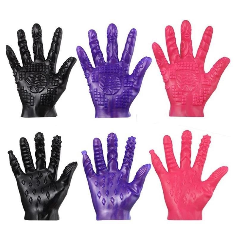 PVC Manual Vibrating Sex Glove Spotted / Diamond Pattern DF262